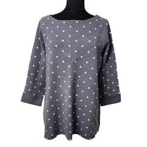NWT CYNTHIA ROWLEY Knit Heather Gray Polka Dot Crewneck Sweater Top Plus Size 2X